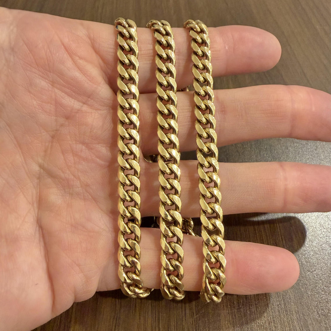 14k Yellow Gold 38.5g Semi Solid 7.5mm Cuban Curb Link Chain Necklace 26"