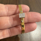 18k Yellow and White Gold Diamond Box Vintage Bangle Bracelet 6.5"