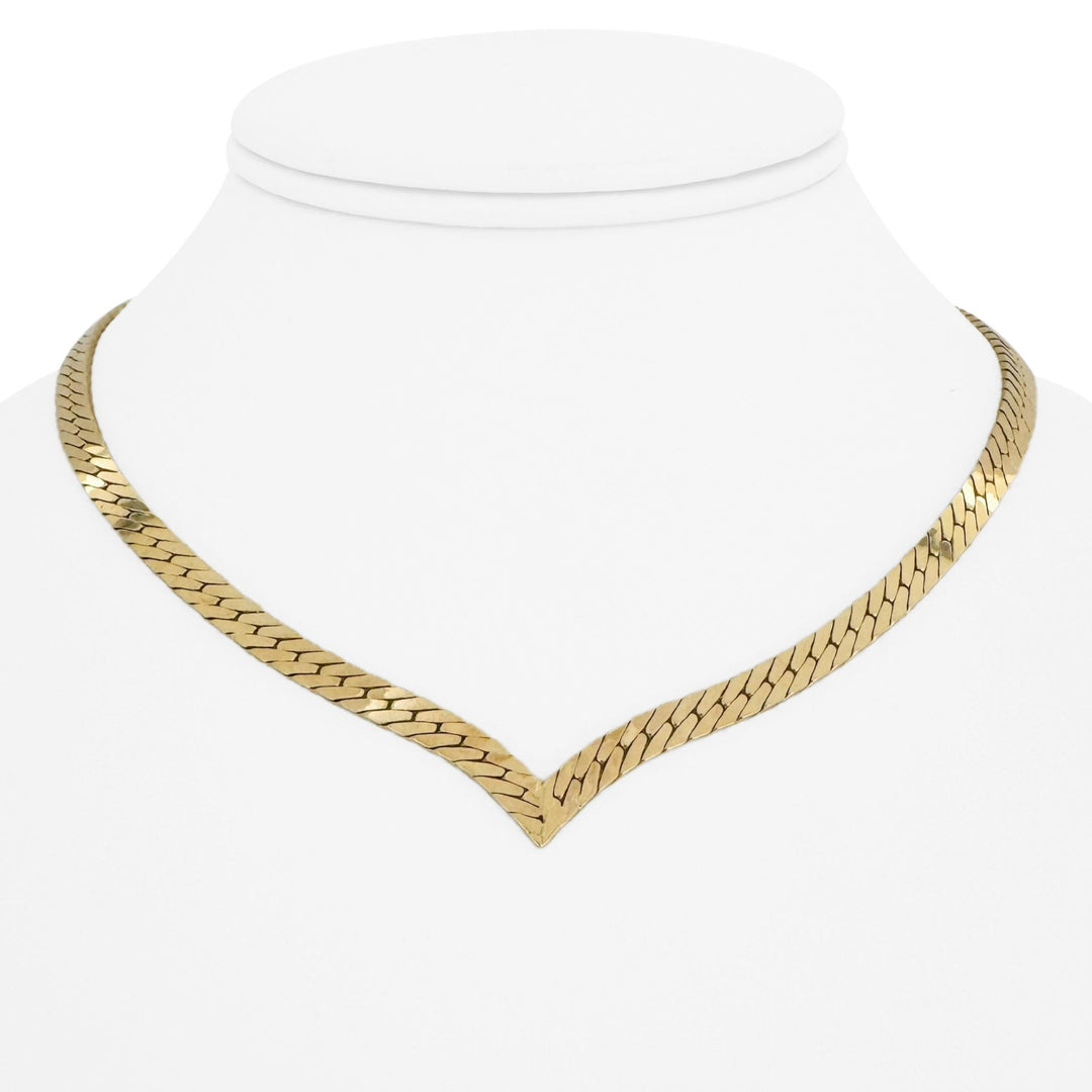 14k Yellow Gold 22.3g Solid Vintage 4.5mm Herringbone V Link Necklace Italy 16"
