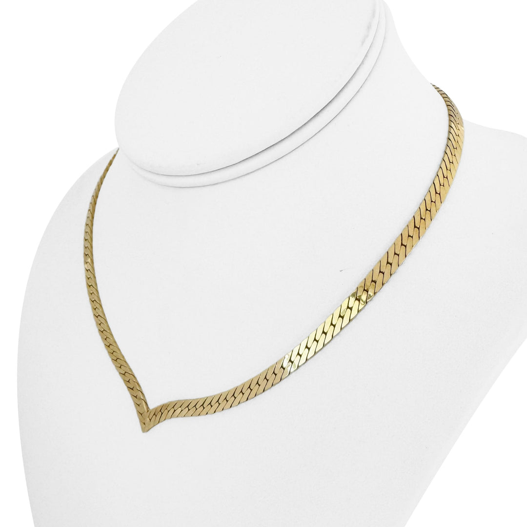 14k Yellow Gold 22.3g Solid Vintage 4.5mm Herringbone V Link Necklace Italy 16"