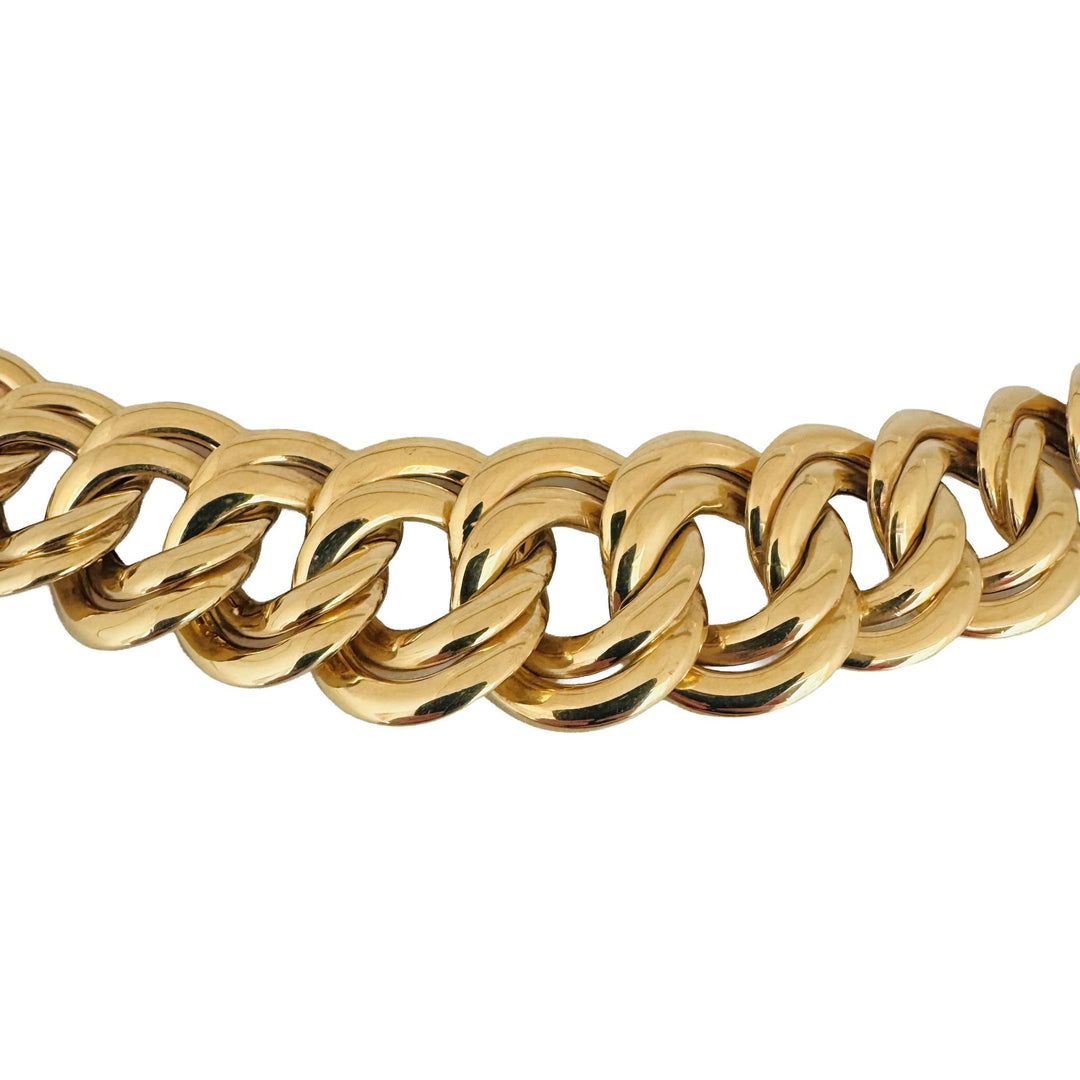 14K Yellow Gold 44.3g Vintage Graduated Double Curb Link Necklace Italy 16"