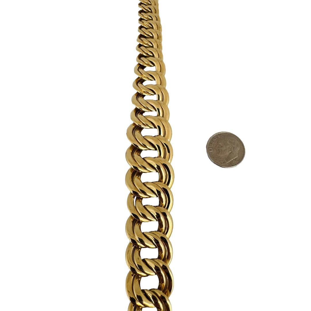 14K Yellow Gold 44.3g Vintage Graduated Double Curb Link Necklace Italy 16"