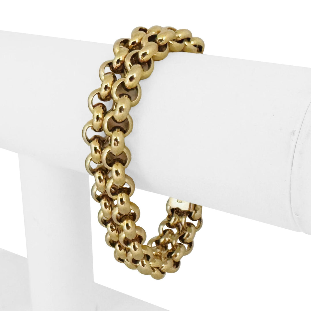 14k Yellow Gold 24.2g Ladies 14mm Two Strand Rolo Link Bracelet Italy 7.75"