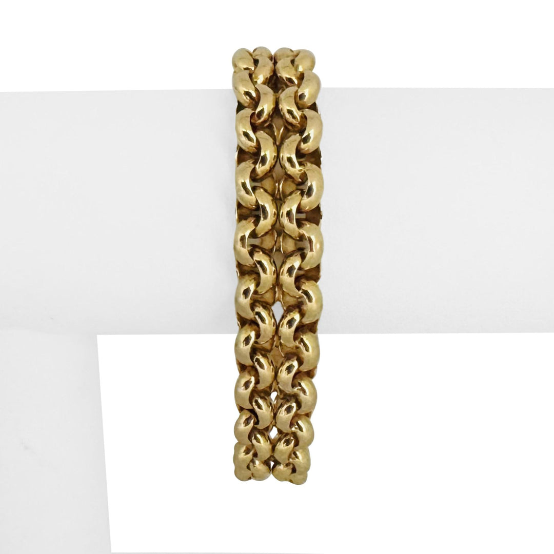 14k Yellow Gold 24.2g Ladies 14mm Two Strand Rolo Link Bracelet Italy 7.75"