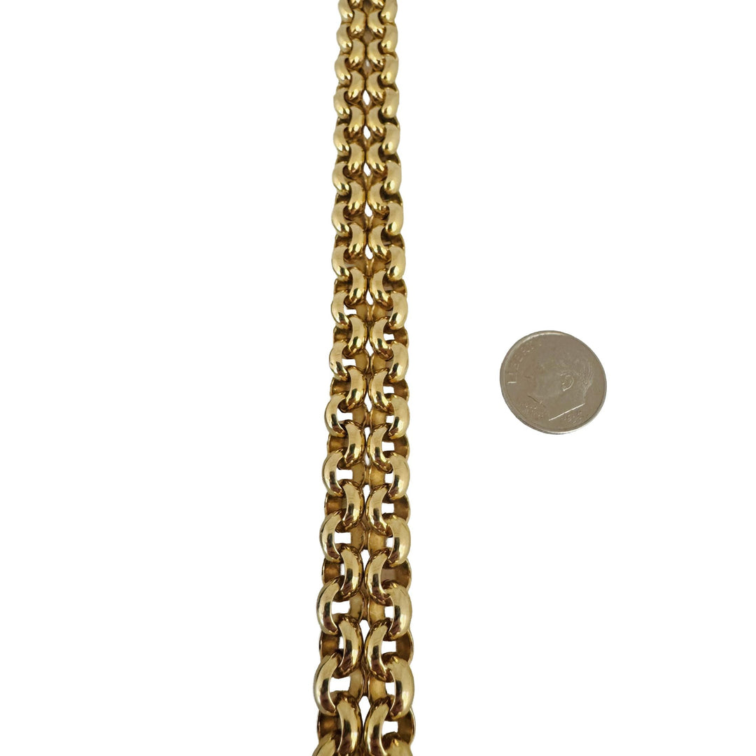 14k Yellow Gold 24.2g Ladies 14mm Two Strand Rolo Link Bracelet Italy 7.75"