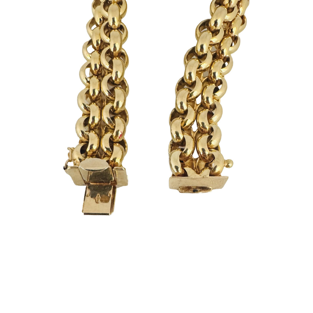 14k Yellow Gold 24.2g Ladies 14mm Two Strand Rolo Link Bracelet Italy 7.75"