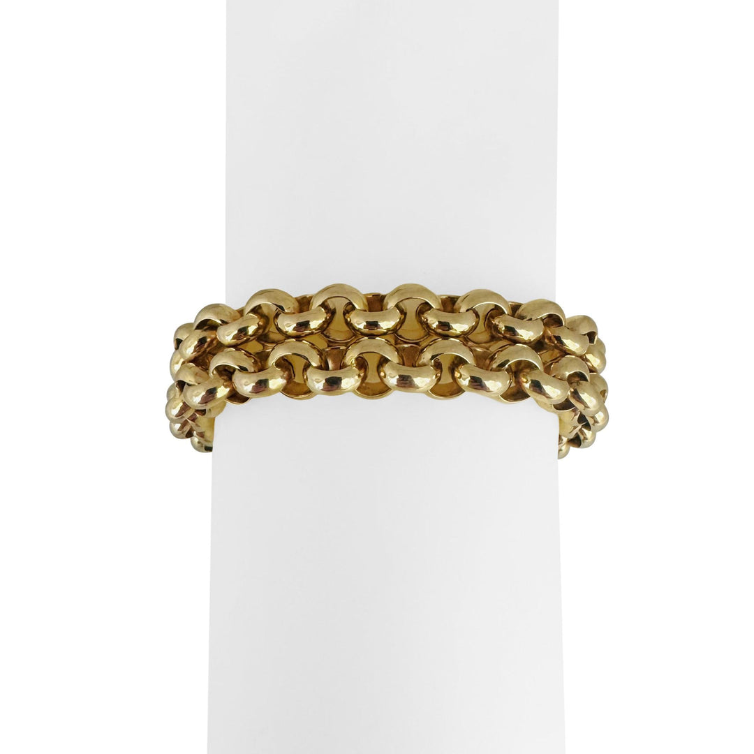14k Yellow Gold 24.2g Ladies 14mm Two Strand Rolo Link Bracelet Italy 7.75"