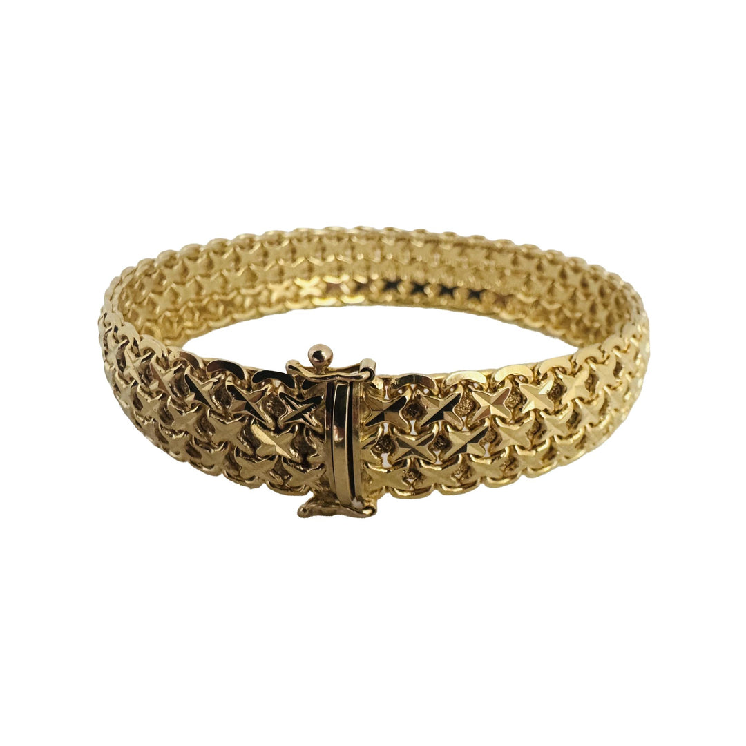 14k Yellow Gold 33.2g Solid Heavy 12mm Diamond Cut Fancy Link Bracelet Italy 7"