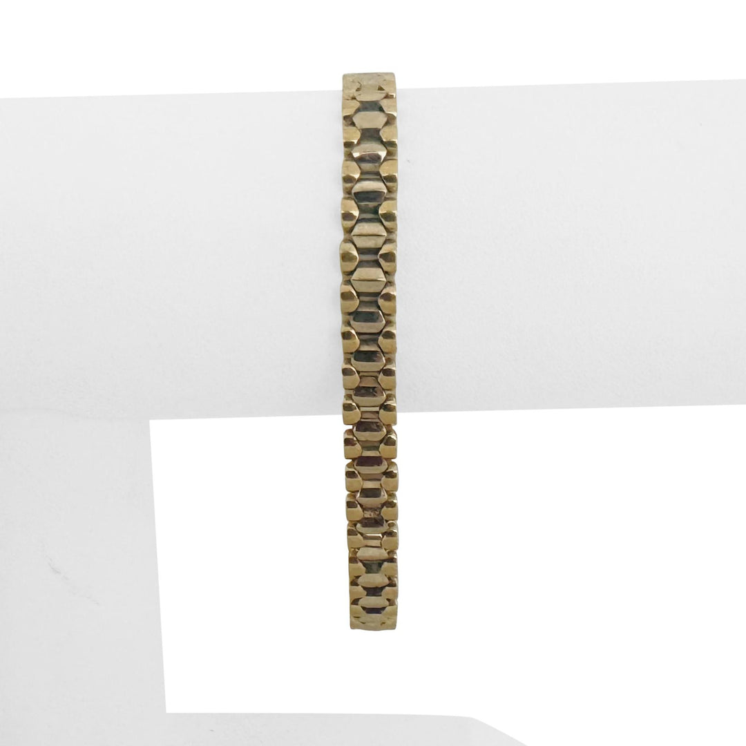 14k Yellow and White Gold 12.4g Ladies 6.5mm Fancy Link Bracelet Italy 7.25"