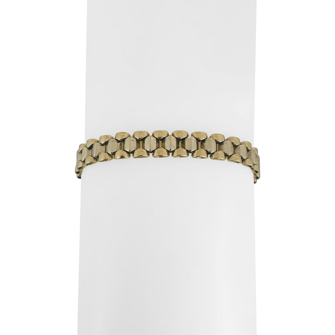 14k Yellow and White Gold 12.4g Ladies 6.5mm Fancy Link Bracelet Italy 7.25"