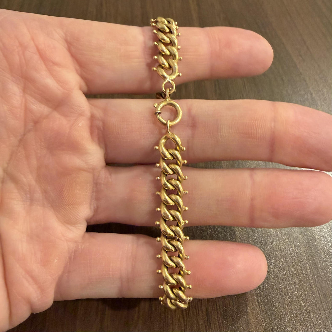 19k Portuguese Yellow Gold 13.7g Vintage Beaded Curb Link Bracelet 8.25"
