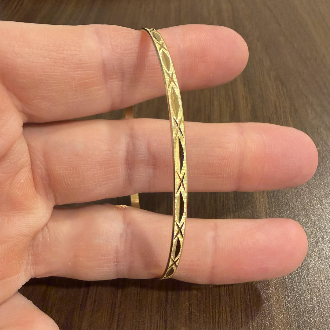 18k Yellow Gold 6.3g Solid Vintage 3mm Diamond Cut Bangle Bracelet Italy 8.5"