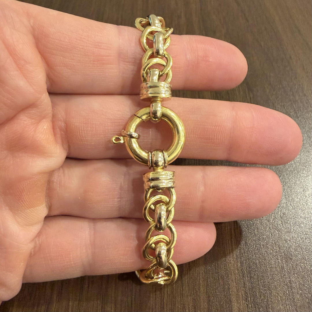 18k Yellow and White Gold 19.2g Ladies 10mm Fancy Link Bracelet 7.5"