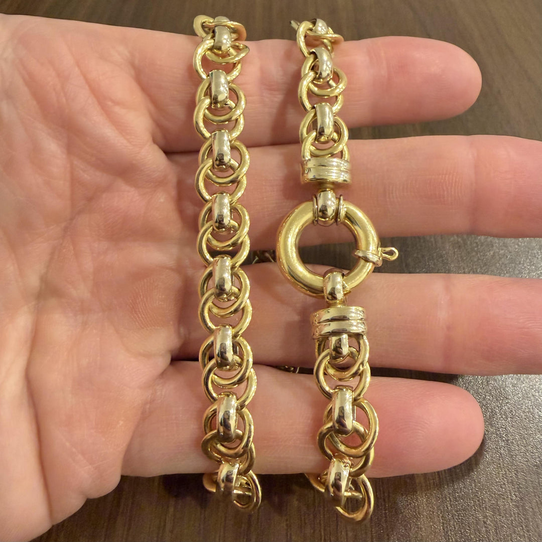 18k Yellow and White Gold 33.2g Ladies 10mm Fancy Link Necklace 17.5"