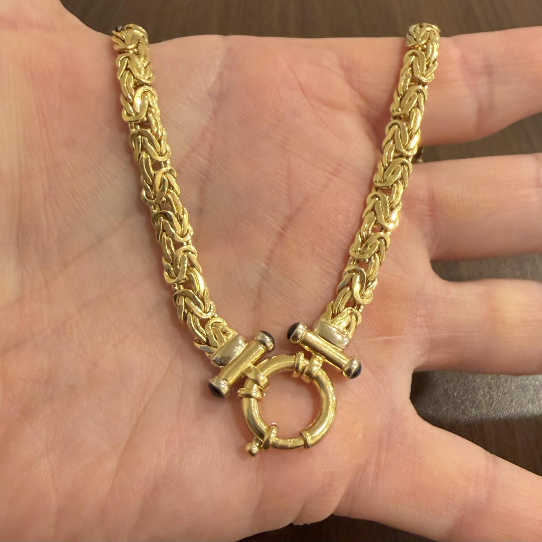 18k Yellow Gold 34.7g Ladies Thick Graduated Byzantine Link Necklace Italy 17"