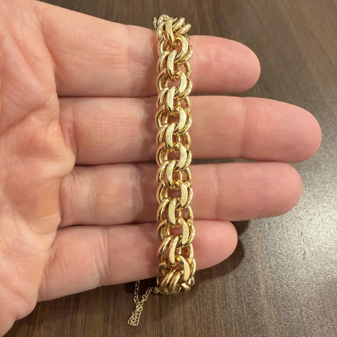 14k Yellow Gold 54.5g Solid Very Heavy 10mm Double Curb Link Charm Bracelet 7.5"