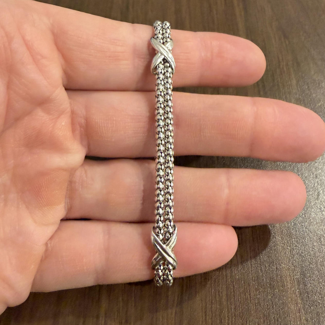 14k White Gold 13.7g Ladies Popcorn Link X Station Bracelet Italy 7"