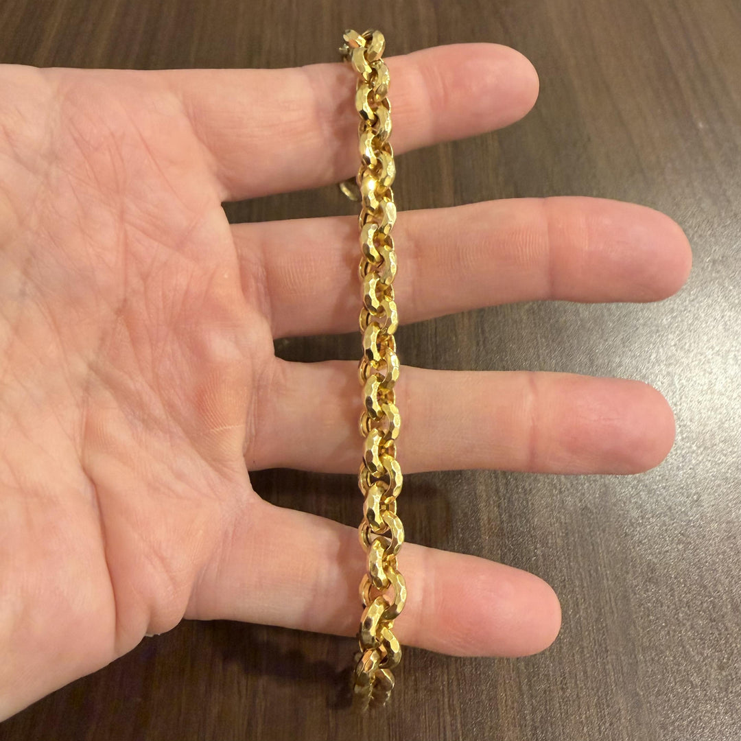 14k Yellow Gold 14.2g Ladies Faceted 8.5mm Rolo Link Bracelet Italy 8.25"