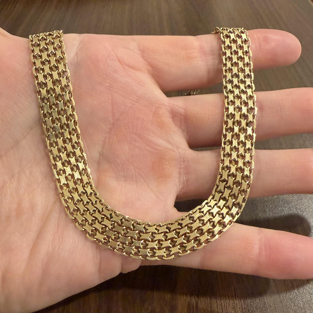 14k Yellow Gold 43.7g Solid Vintage Bismark Link 13mm Collar Necklace 15.5"