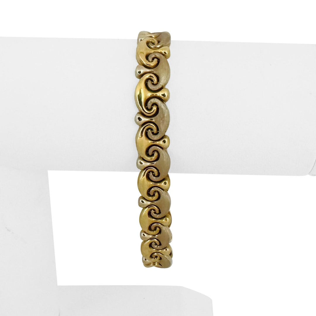 18k Yellow and White Gold 15g Ladies Vintage 9mm Fancy Link Bracelet Italy 7.5"