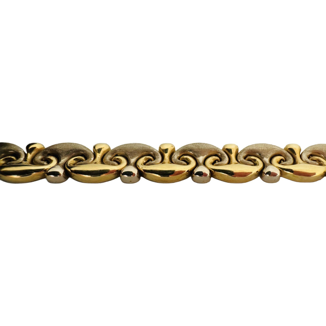 18k Yellow and White Gold 15g Ladies Vintage 9mm Fancy Link Bracelet Italy 7.5"