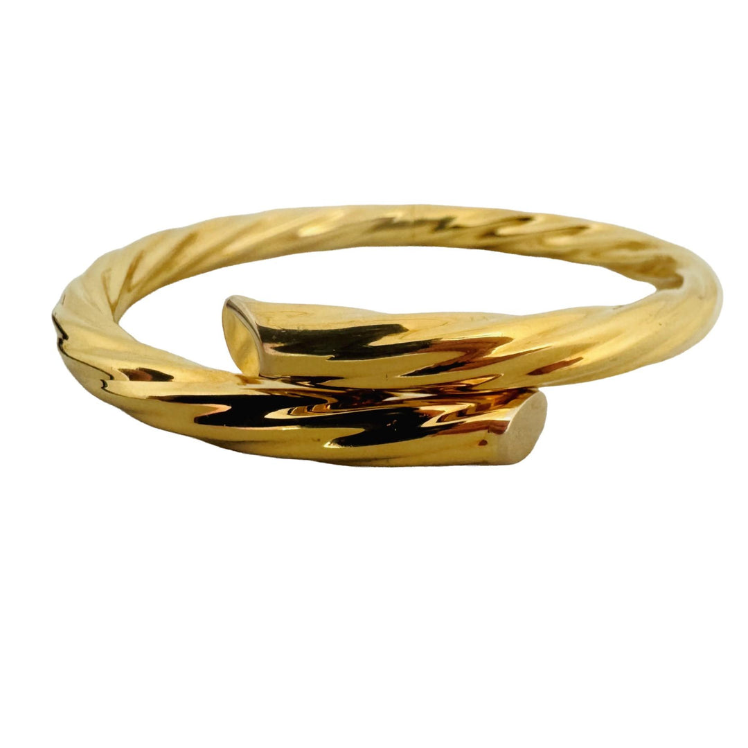 18k Yellow Gold 17.5g Vintage Spiral Twisted Bypass Bangle Bracelet Italy 7.25"