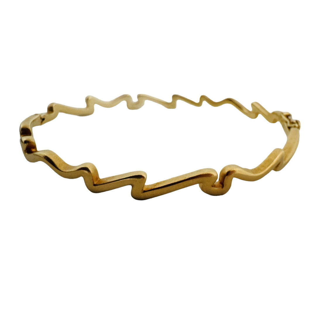 18k Yellow Gold 15g Solid Vintage 6mm Zig Zag Bangle Bracelet 7"