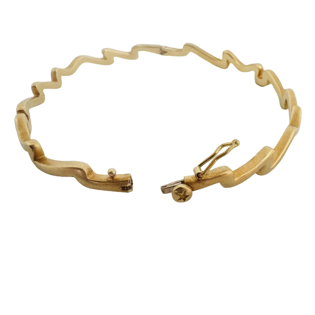 18k Yellow Gold 15g Solid Vintage 6mm Zig Zag Bangle Bracelet 7"
