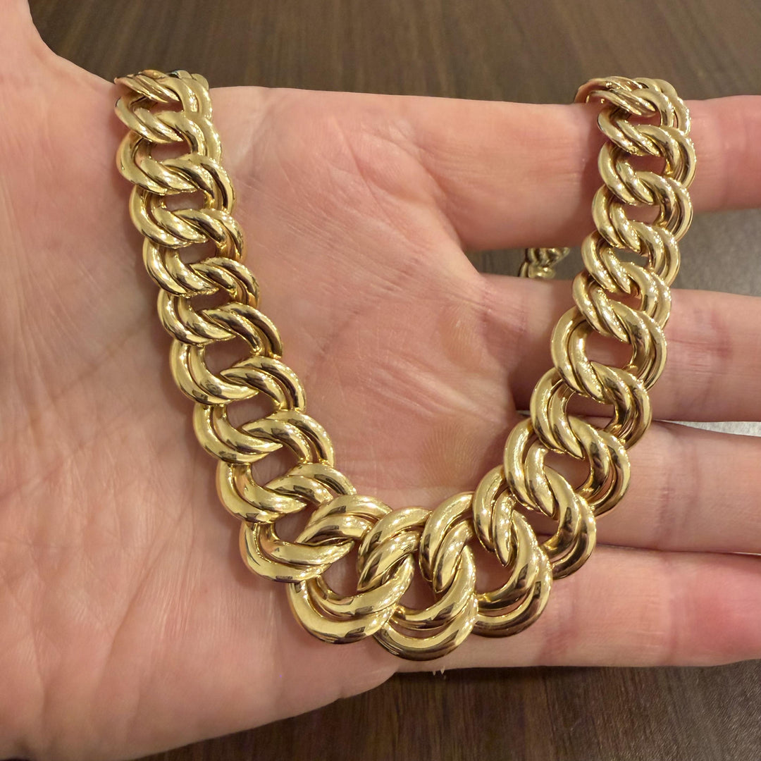 14K Yellow Gold 44.3g Vintage Graduated Double Curb Link Necklace Italy 16"