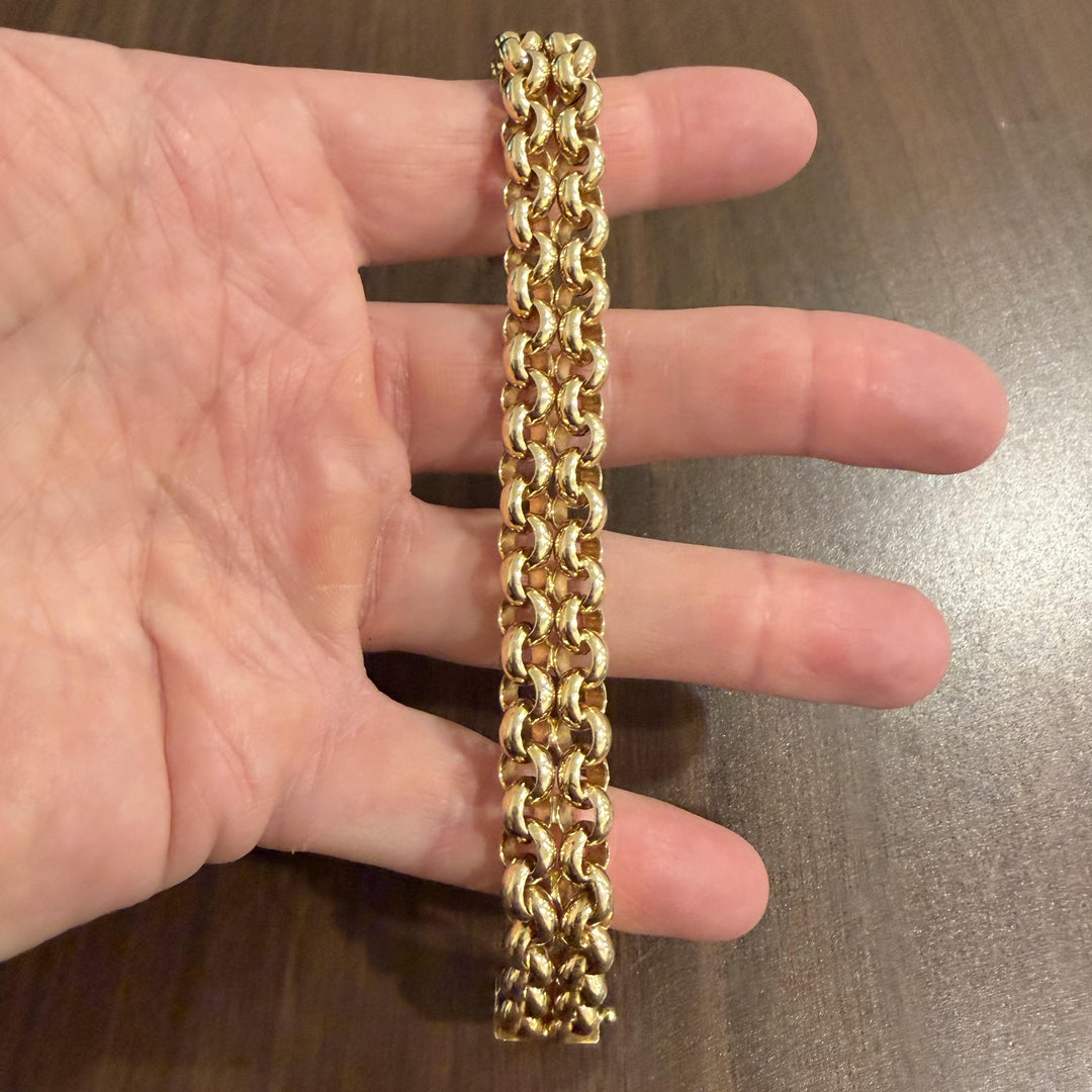 14k Yellow Gold 24.2g Ladies 14mm Two Strand Rolo Link Bracelet Italy 7.75"