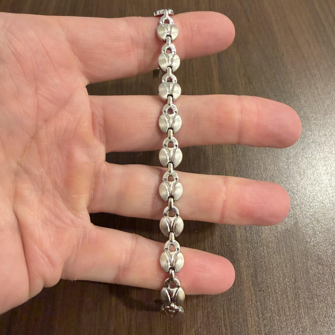 14k White Gold 13.3g Ladies 9mm Fancy Link Bracelet Italy 7.5"