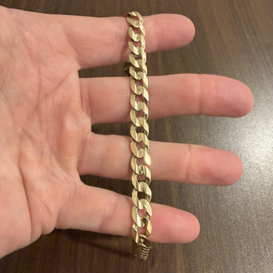 10k Yellow Gold 19.3g Solid Flat 8.5mm Men's Curb Link Bracelet 9.5"