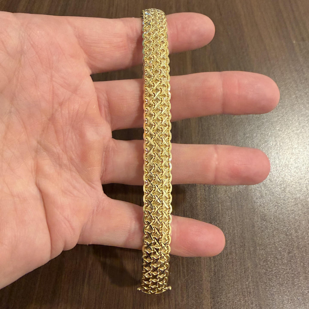 14k Yellow Gold 33.2g Solid Heavy 12mm Diamond Cut Fancy Link Bracelet Italy 7"