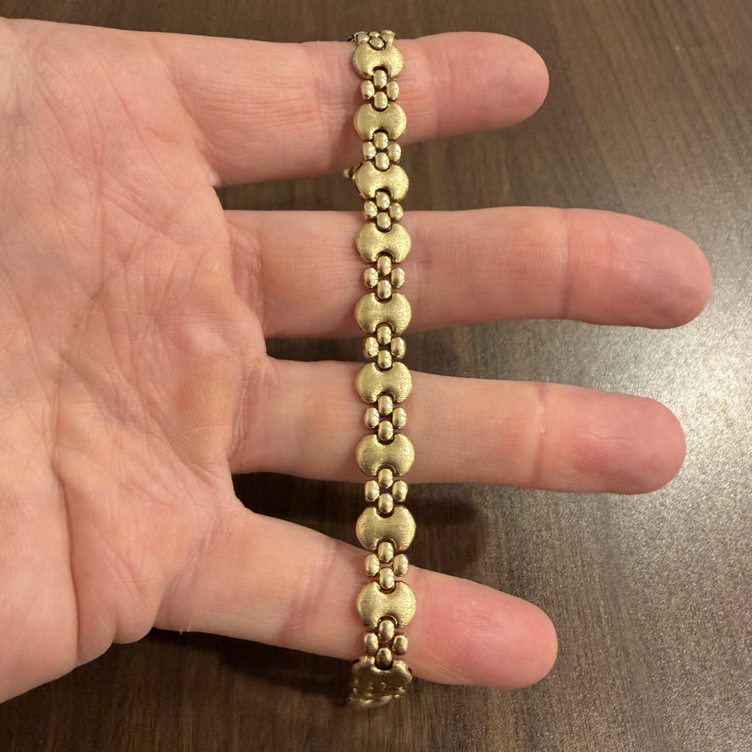14k Yellow Gold 15.2g Vintage Ladies 10mm Fancy Link Bracelet Italy 7.5"
