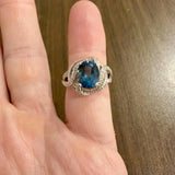 14k White Gold London Blue Topaz and Diamond Ring Size 7