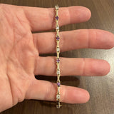 14k Yellow Gold Amethyst and 1.2cttw Diamond Bar Link Bracelet 7"
