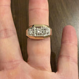 14k Yellow and White Gold 0.50cttw Three Diamond Solid Men's Ring Size 9.5