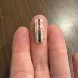 14k Yellow Gold Rainbow Sapphire and 0.15cttw Diamond Slide Pendant 1"