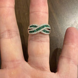 14k White Gold Emerald and 0.40cttw Diamond Crossover Band Ring Size 8