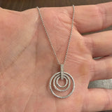 14k White Gold and Diamond Three Circle Articulated Pendant Necklace 16"
