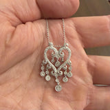 14k White Gold and 0.52cttw Diamond Vintage Filigree Dangle Pendant Necklace 18"