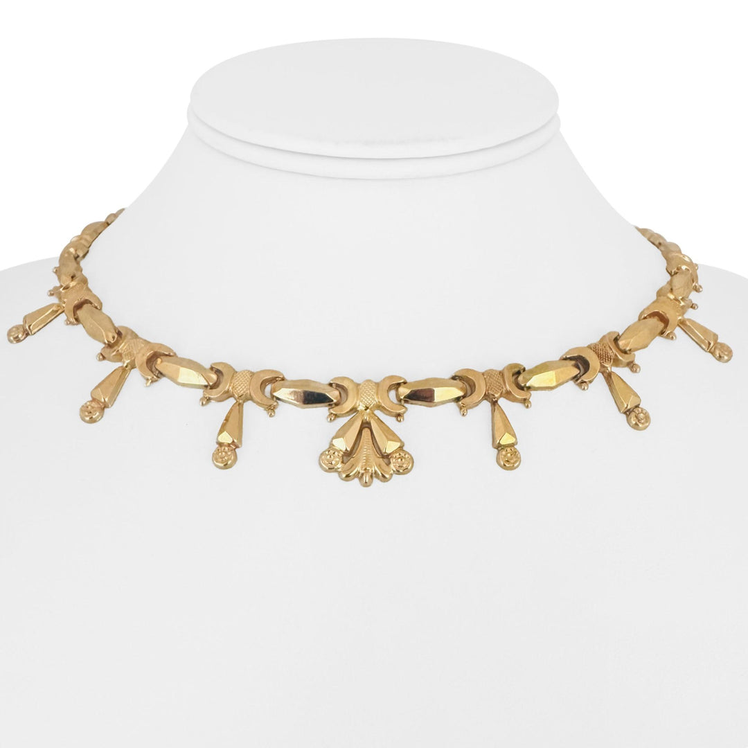 18k Yellow Gold 22g Vintage Ladies Fringe Drop Dangle Necklace Italy 16"