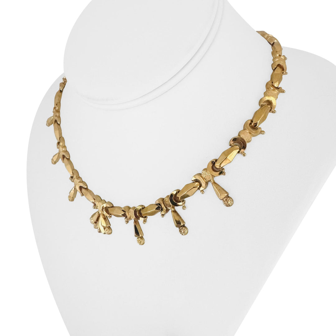 18k Yellow Gold 22g Vintage Ladies Fringe Drop Dangle Necklace Italy 16"
