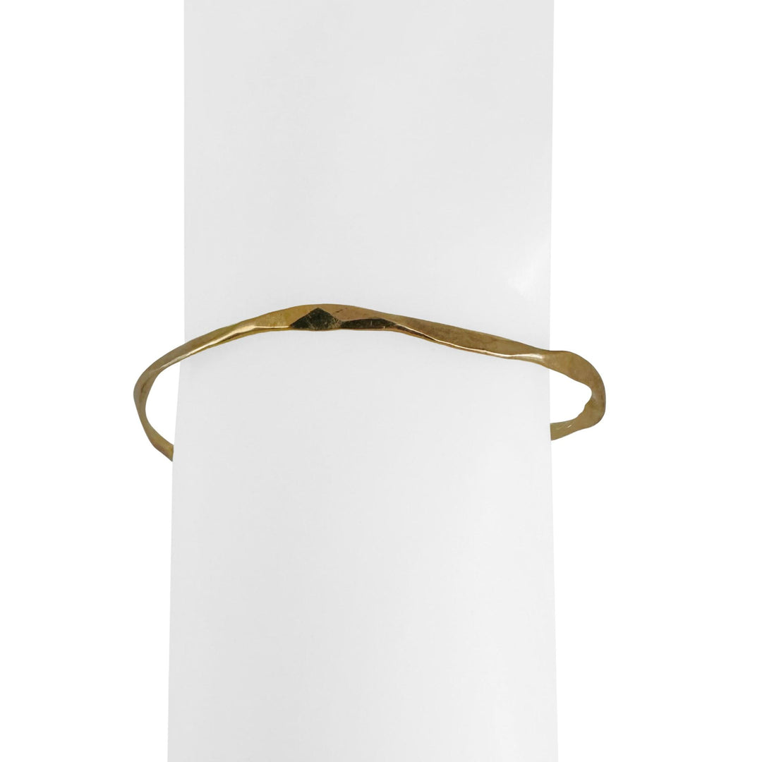 14k Yellow Gold 7.2g Solid Hammered Curved Abstract Bangle Bracelet 7.5"