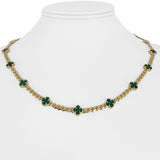 14k Yellow Gold 13g Malachite Clover Motif Curb Link Necklace 18"