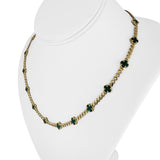 14k Yellow Gold 13g Malachite Clover Motif Curb Link Necklace 18"