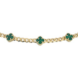 14k Yellow Gold 13g Malachite Clover Motif Curb Link Necklace 18"