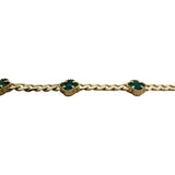 14k Yellow Gold 13g Malachite Clover Motif Curb Link Necklace 18"