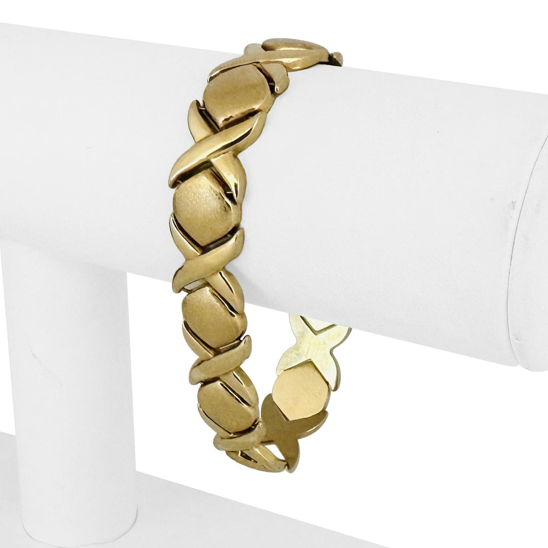 14k Yellow Gold 19.6g Thick 13mm XO Hugs and Kisses Link Bracelet Italy 7"