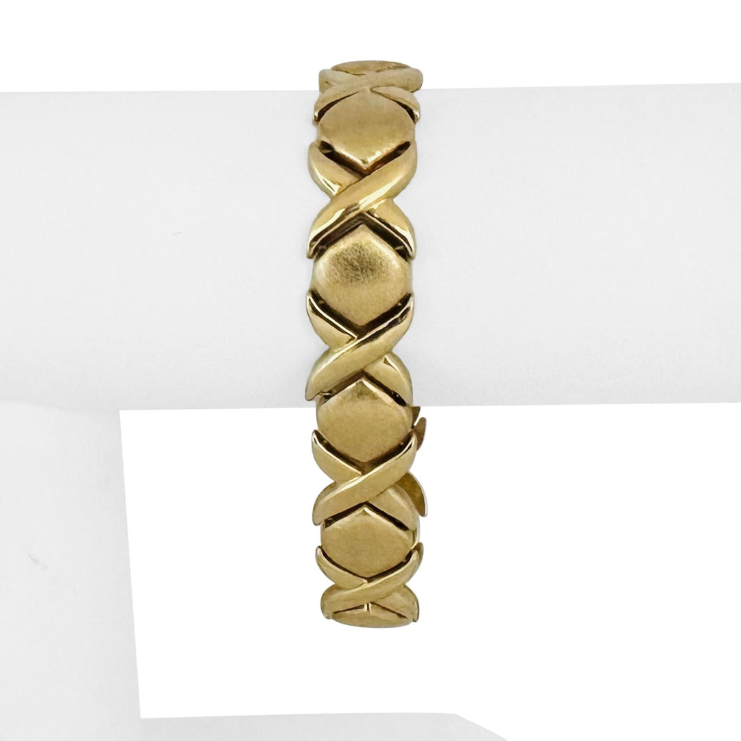 14k Yellow Gold 19.6g Thick 13mm XO Hugs and Kisses Link Bracelet Italy 7"